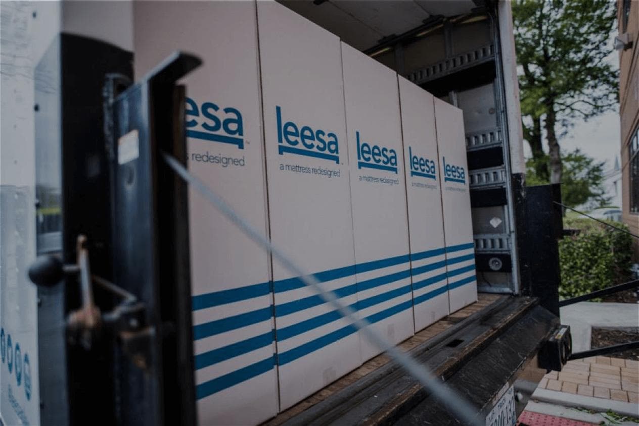 Giving back Leesa truck loaded up with mattresses