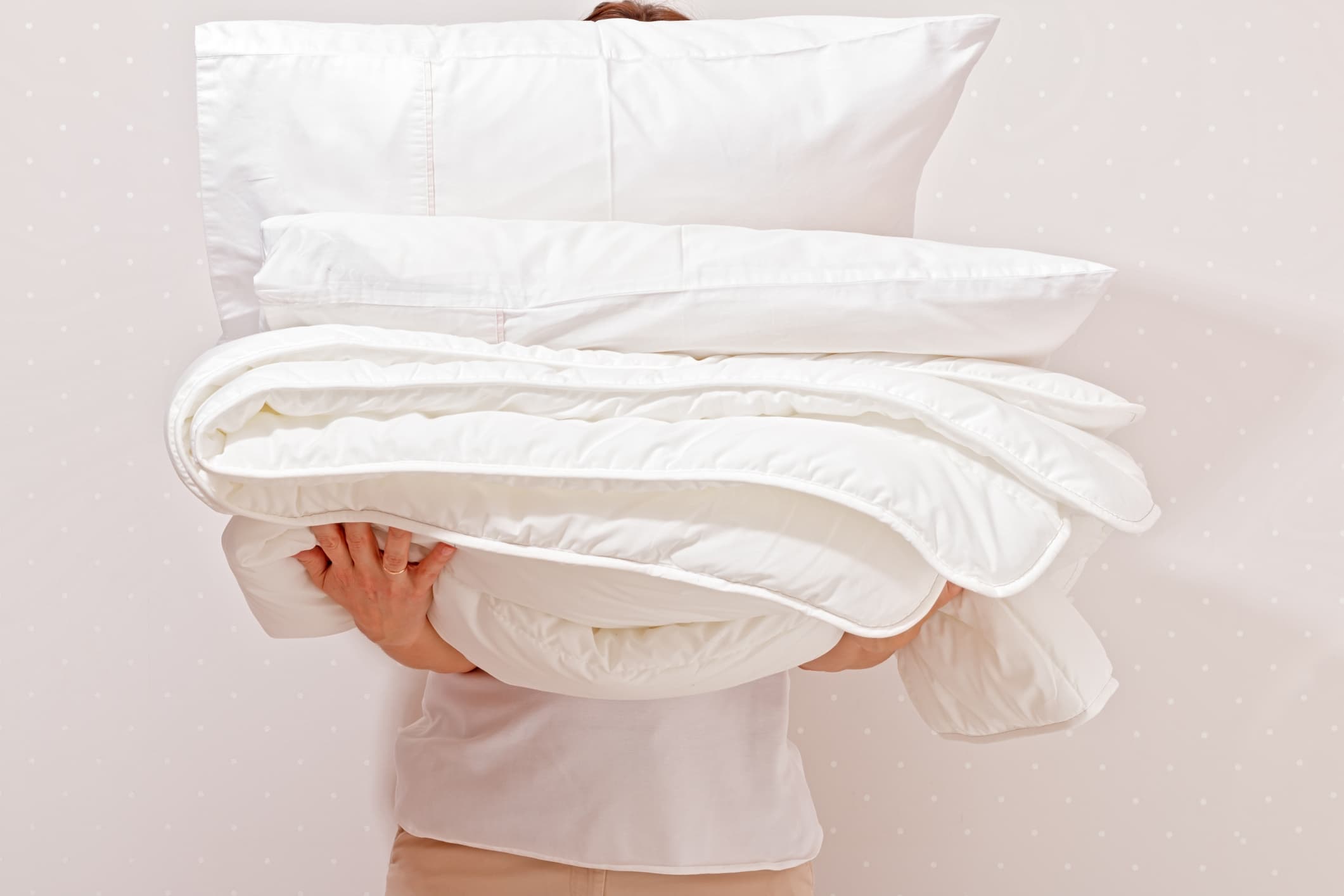 A white folded Leesa duvet
