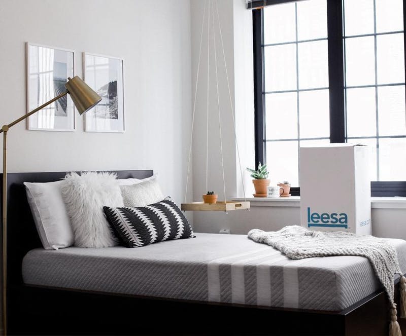 leesa_bed_in_a_gray_white_and_black_decorated_room