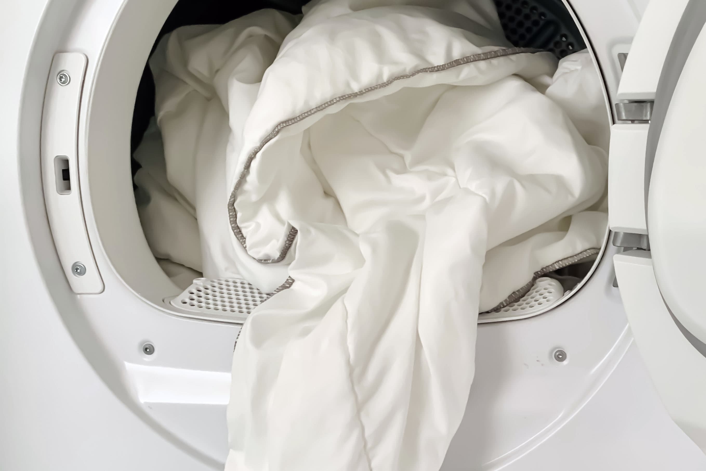 A Leesa duvet comforter in the dryer